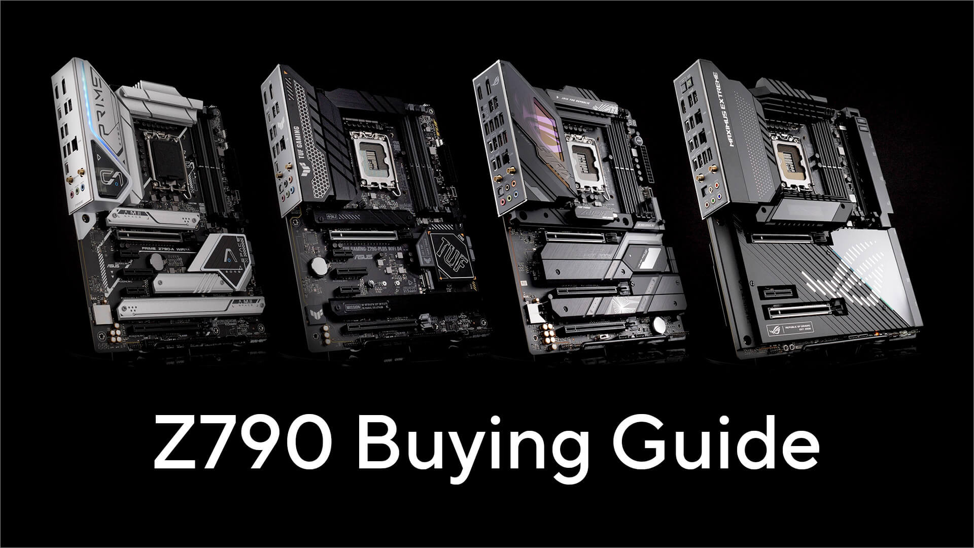 Obrázok so štyrmi základnými doskami ASUS & ROG Z790